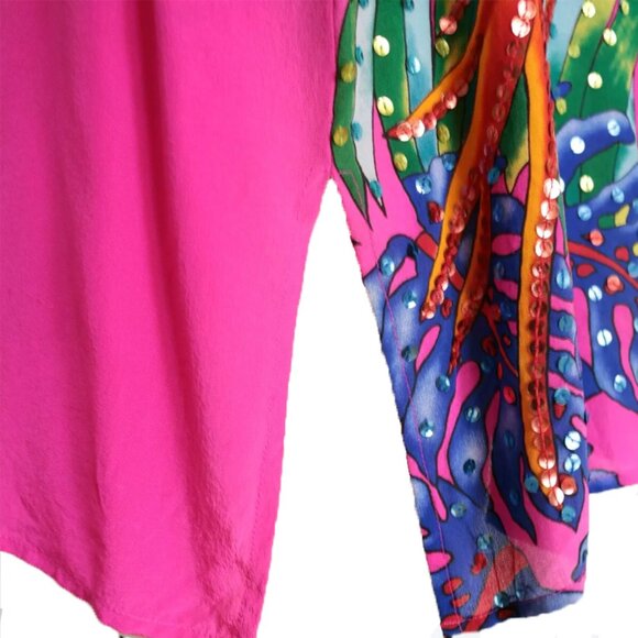 RARE Vintage Tropical Silk Shirt w/ Colorful Parrot & Sequins Rare Diana Gilman - Picture 9 of 9